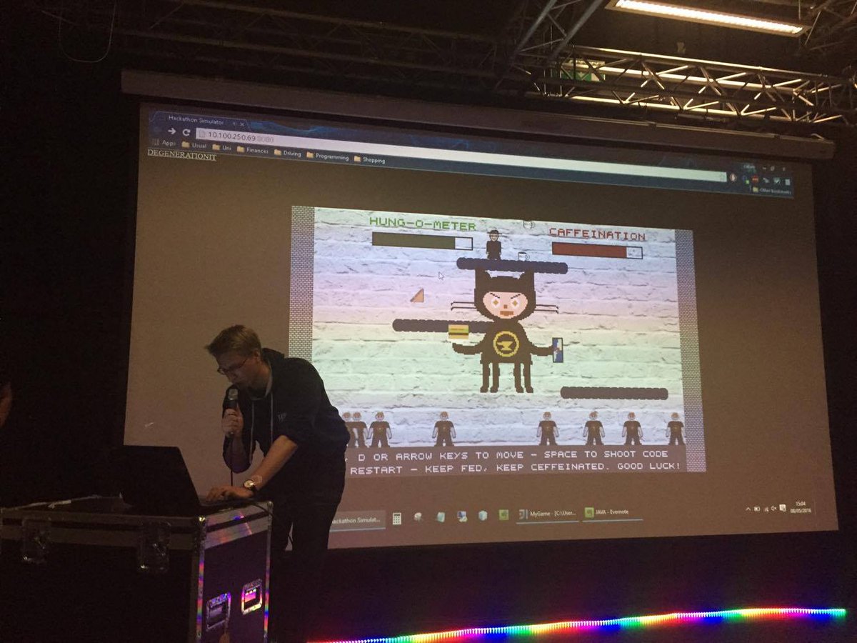 MLHacks's tweet photo. Hackathon Simulator is a totally realistic game, complete with final boss and 8-bit #AnvilHack #AnvilHackII logo! https://t.co/ZBDq0298rG