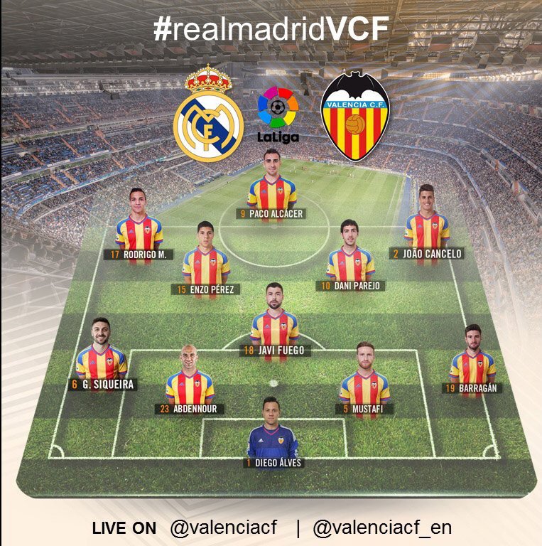 تشكيلة #فالنسيا امام #ريال_مدريد  التوقيت 6 م مكة