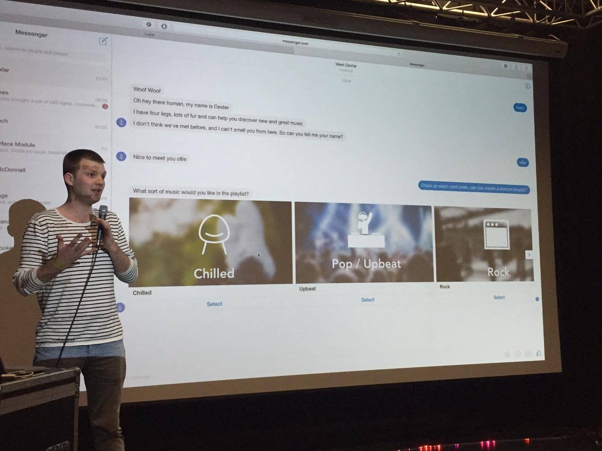 MLHacks's tweet photo. Meet Dexter is an on-demand @Spotify Discover Weekly playlist generator via a @messenger bot #AnvilHack #AnvilHackII https://t.co/0z7jJH4c9b