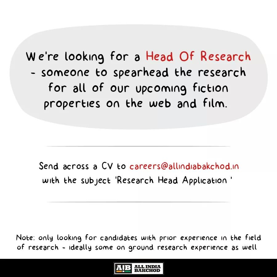 AllIndiaBakchod's tweet photo. Hello guys!
Some more jobs here. https://t.co/L8sRq8cG9w