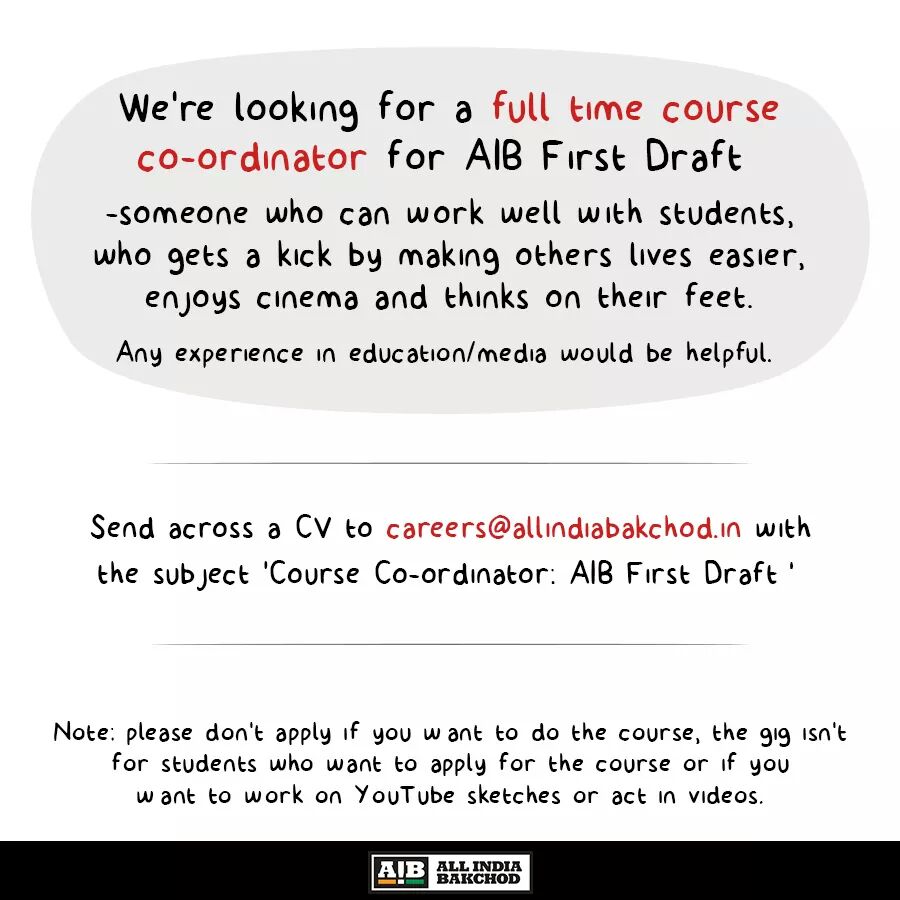 AllIndiaBakchod's tweet photo. Hello guys!
Some more jobs here. https://t.co/L8sRq8cG9w