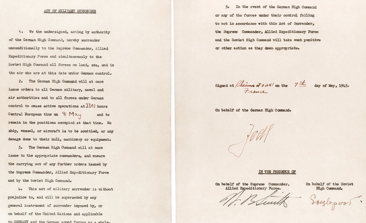 Signed document of Germany's World War II surrender, yesterday 1945 ...