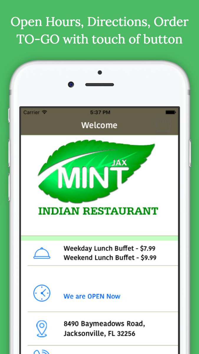 PanduYachwad's tweet photo. Presenting iOS Mobile app for Jax Mint, Indian Restaurant in Jacksonville. Download the app. https://t.co/quZhpkdyA6 https://t.co/l2YcvVKmh3