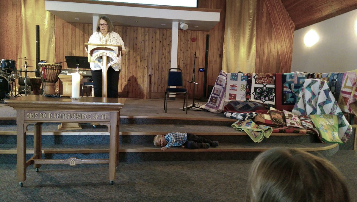 SPUCworship's tweet photo. Brody wanted to make sure he was on stage for the #SPUC #ActionPrayer! #earlyriser #campingout @UnitedChurchCda https://t.co/n5AaxbtIQu
