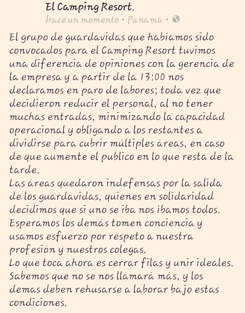 EL #CampingResort se queda sin guardavidas a mediodía de hoy domingo! <a href="/prensacom/">La Prensa Panamá</a> <a href="/MiDiarioPanama/">Mi Diario Panamá</a> <a href="/DiaaDiaPa/">Diario DiaaDia</a> <a href="/dimy12/">Dimitry Diaz Smith</a>