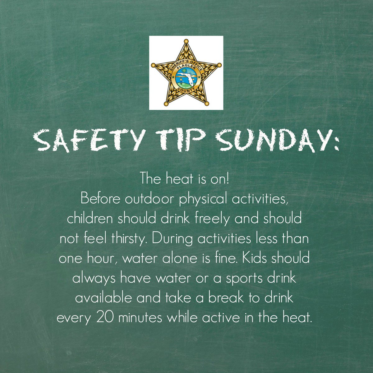 FlaglerSheriff's tweet photo. With the heat and outdoor activity on the rise, it's time to use extra caution and preparation! https://t.co/RIlGIc6mVn