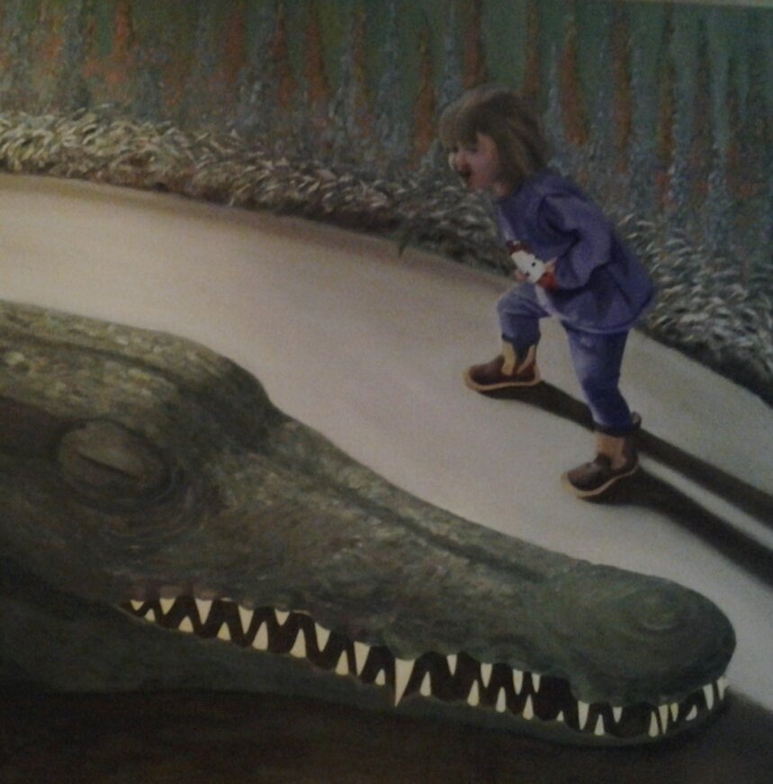 SmallHutArts's tweet image. Caitlin &amp;amp; the Crocodile by Mick. Who fancies a portrait of their bains with a difference?