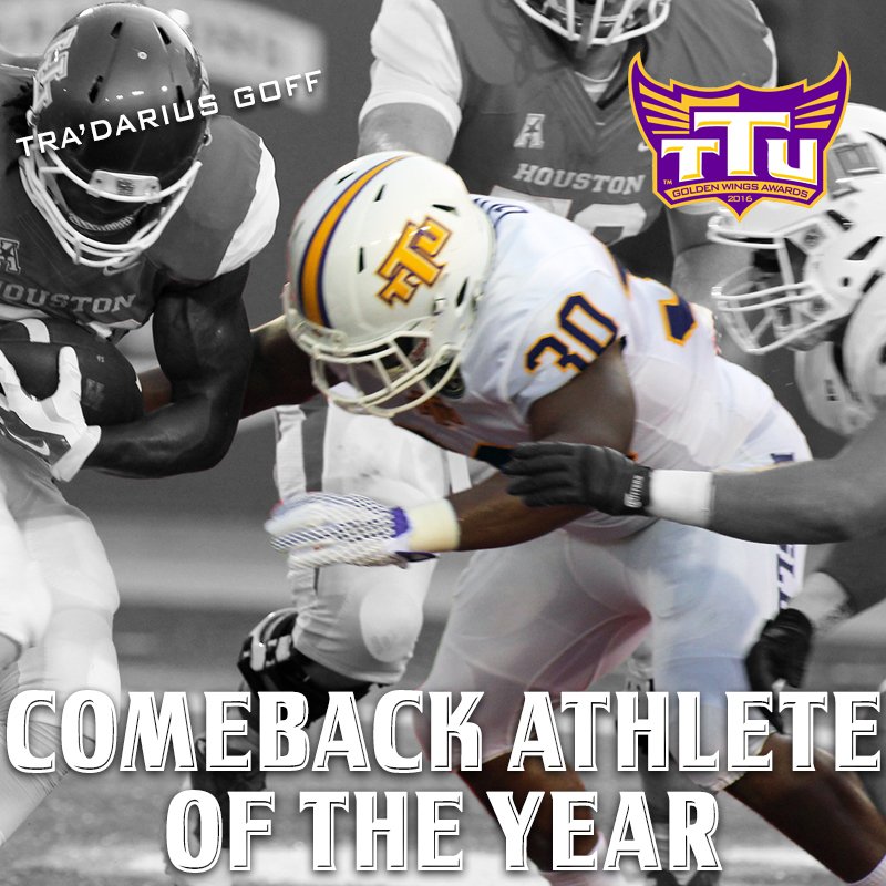 TTUGoldenWings's tweet photo. Shout out to @TnTechFootball Tra'Darius Goff for taking home Comeback Athlete of the Year honors! #GoldenWings16 https://t.co/GzNTHQvrEL