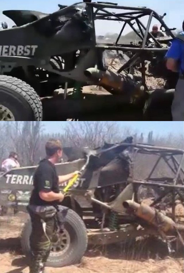 #TerribleHerbst famous #Class1 #Landshark at <a href="/Mexican1000/">Mexican 1000</a> up in flames #PuroOffRoad we.offroad.bz/NORRA-Mexican1…