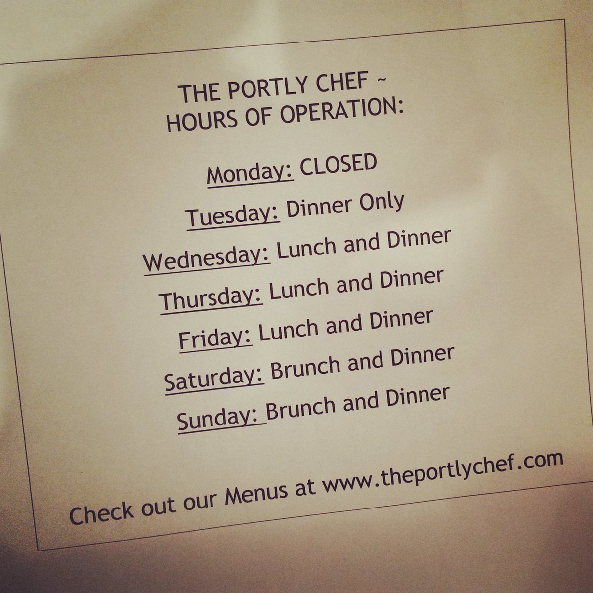 We're Open Today!! (And every day except for Mondays!) #justsayin Visit theportlychef.com for all the details!