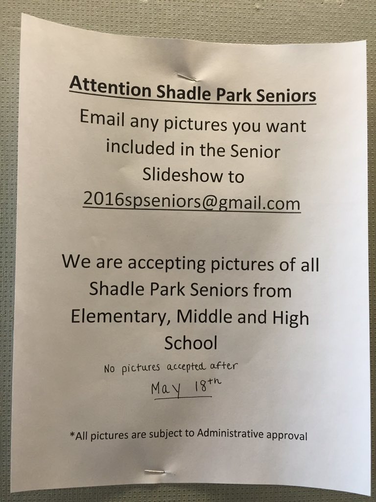 shadleparkls's tweet photo. We want every senior in the slideshow, so send in photos of you and your friends to 2016spseniors@gmail.com ASAP! https://t.co/AOOJV4pk4E