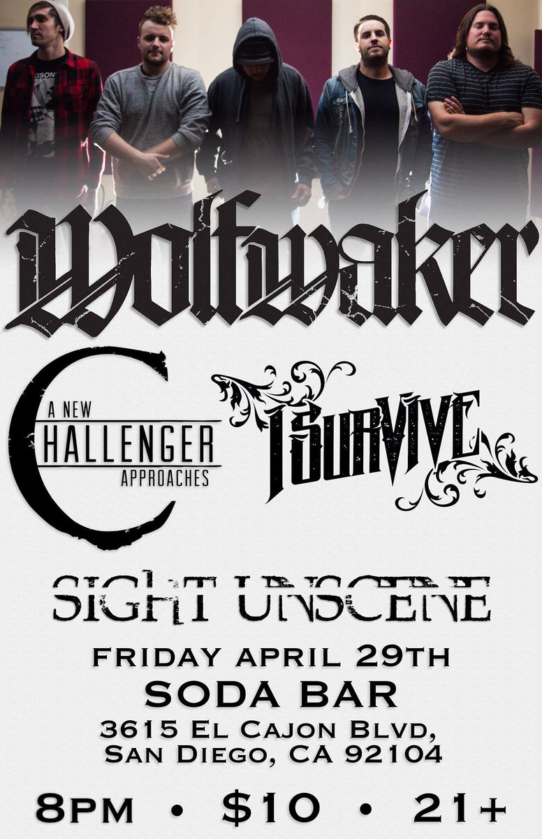 FRIDAY @ Soda Bar – <a href="/WOLFWAKERband/">WOLFWAKER</a> w/ @ANCA_band <a href="/ISurviveBand/">I Survive</a> <a href="/SightUnscene/">Sight Unscene</a> • fgtix.to/22wVk7m