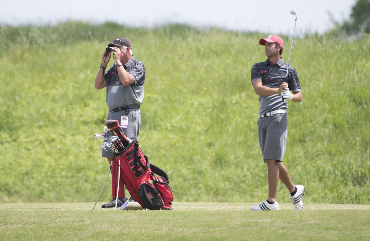 jsugolf's tweet photo. Coach Hobbs and Pablo Torres on the 2nd Round at the OVC Championship #JSUGolf #OVCGolf #OVC #JSU #JSUGamecocks https://t.co/KVQARnSl4i