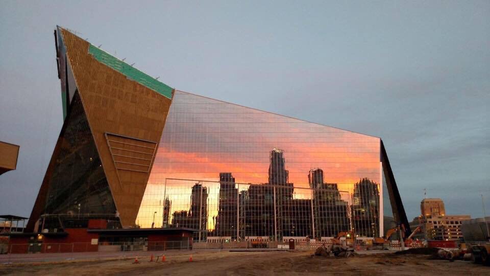 The #Minnesota <a href="/Vikings/">Minnesota Vikings</a> stadium at #sunset