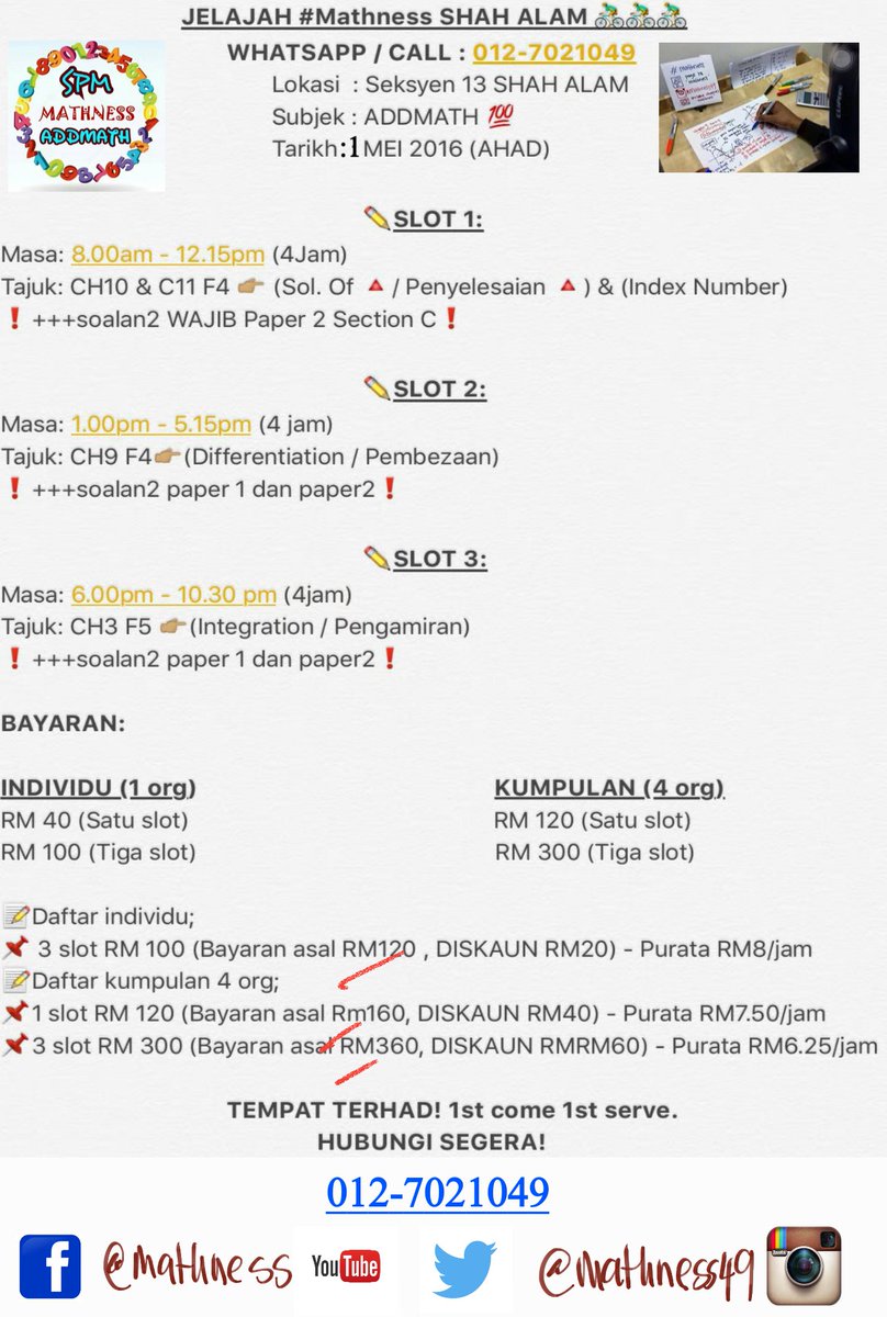 mathness49's tweet image. AHAD(1.5.2016 )
#mathness berada di Shah Alam.

4 Bab penting ADDMATH F4 &amp;amp; F5.

Berminat? DM/Whatsapp: 012-7021049
🙋