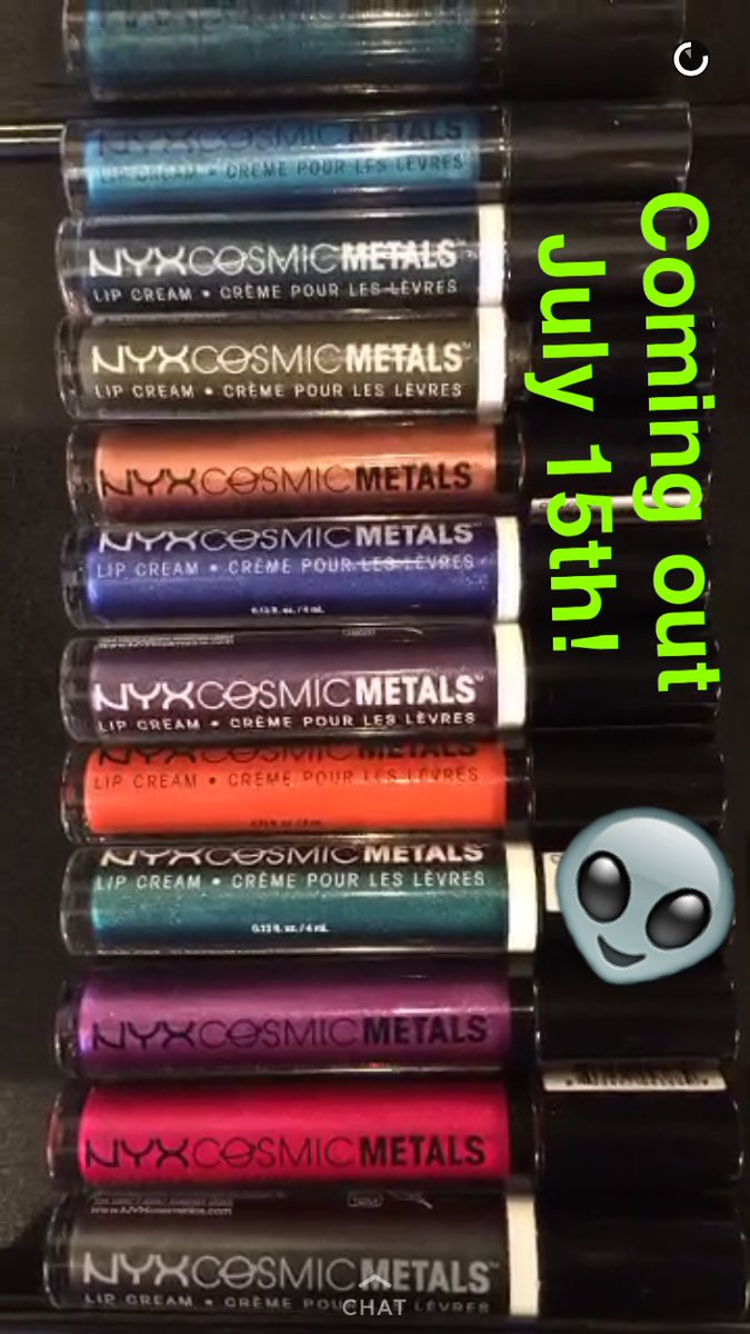 NYXCosmetics's tweet photo. BTW, who caught our next #NYXreveal on snapchat? 🙊🚀 Cosmic Metals Lip Creams will be out on July 15! 👻: nyxcosmetics https://t.co/gX1krM2Upx