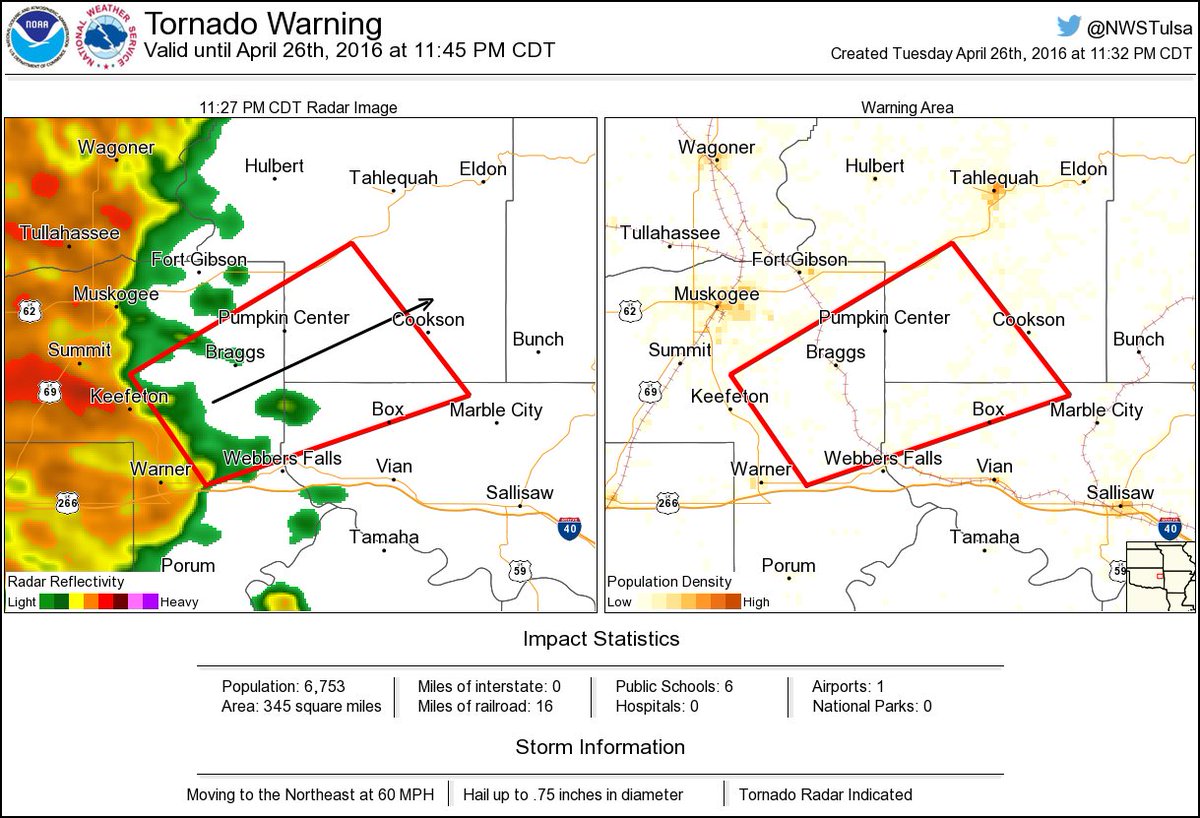 ⚠️ Tornado Warning including Braggs OK, Box OK, Pumpkin Center OK until