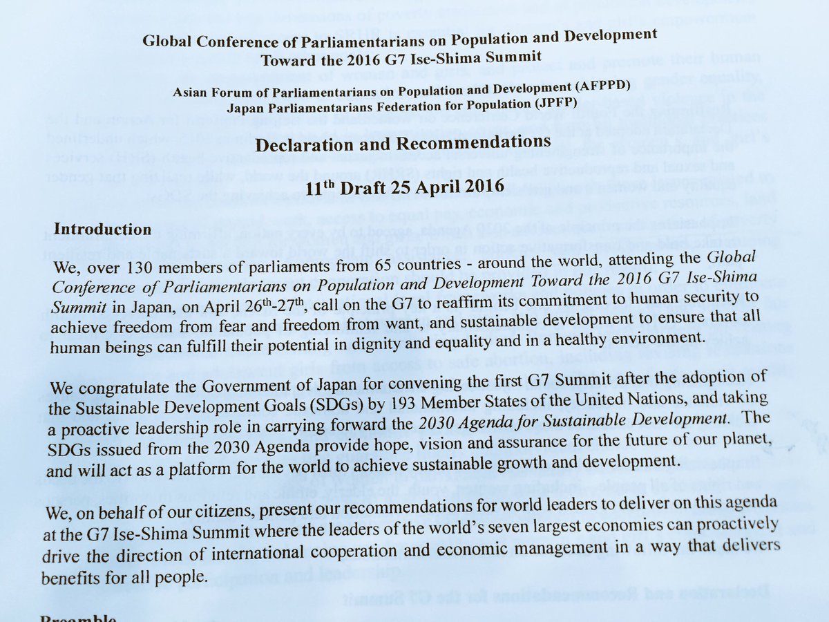 ahmed_nihan's tweet photo. Day 2: #GCPPD just adopted final Draft of Declaration and Recommendations for G7 Ise-Shima Summit. @AFPPD https://t.co/df00zXYmZ9