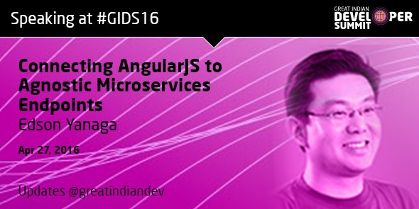 redhatindia's tweet photo. Catch Edson Yanaga now talking on #Microservices & #AngularJS apps @ #GIDS16 @redhatindia #redhatdevelopers @yanaga https://t.co/Fzfnw0McZQ