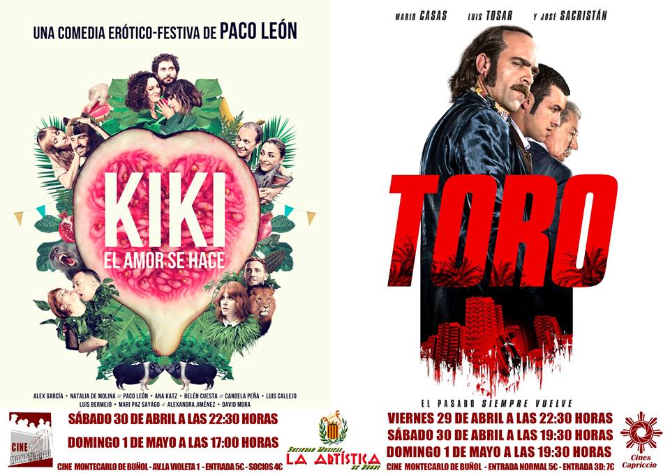 CaprichoVisual's tweet image. Este fin de semana no te pierdas "TORO" y "KIKI" en CINE MONTECARLO. ¡Te esperamos!