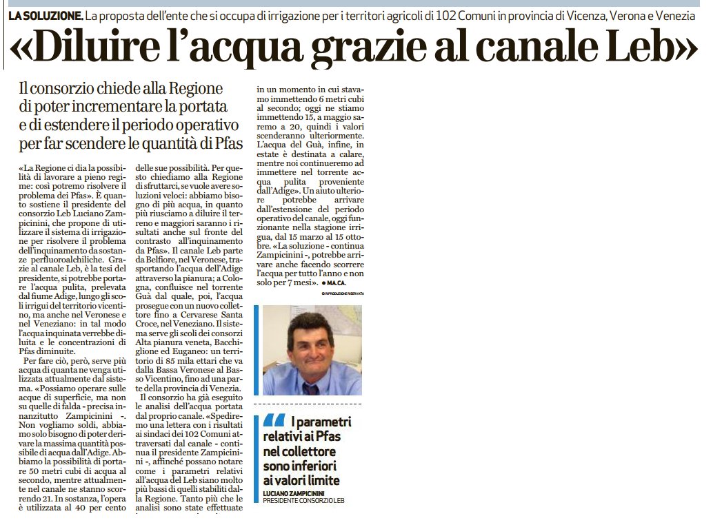 Dalla rassegna stampa sull'#inquinamento #pfas <a href="/GiornaleVicenza/">Il Giornale di Vicenza</a> "la soluzione proposta dal #Leb "