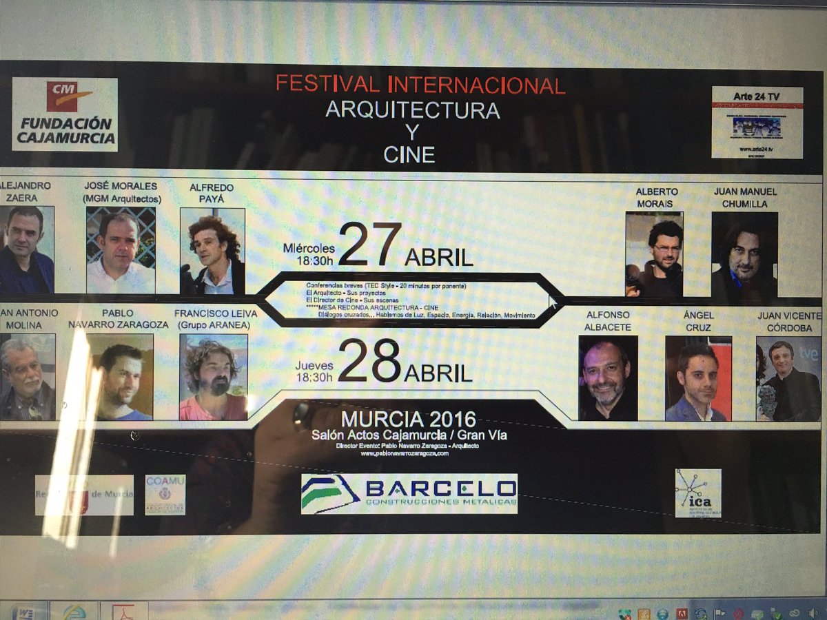 EtsaeCultura's tweet photo. Muy recomendable FESTIVAL DE ARQUITECTURA Y CINE .esta tarde @FCajamurcia #Zaera #Payá #Morales #Molina #GrupoAranea https://t.co/rzu6nCJOoG
