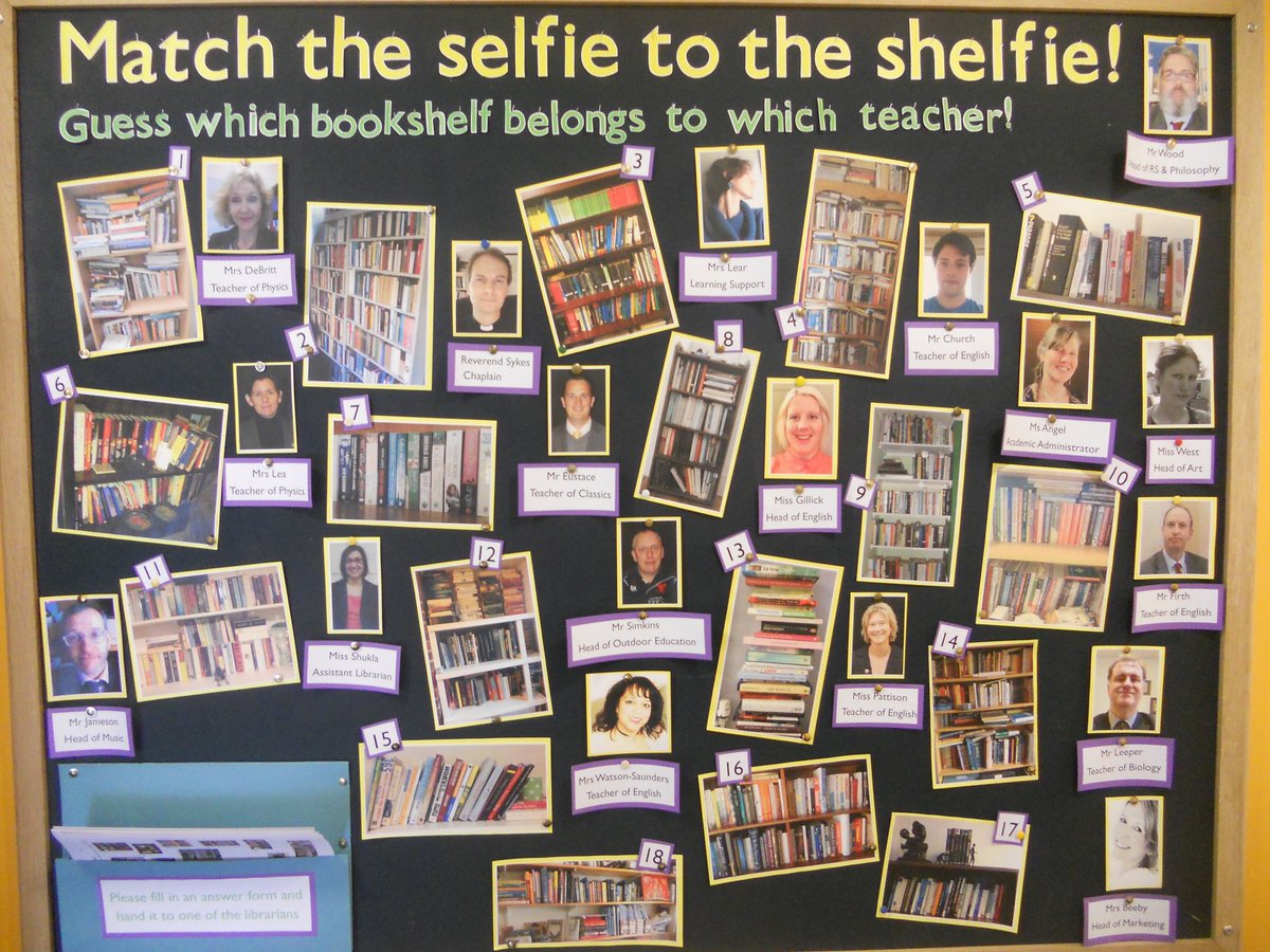 playbythebook's tweet photo. Match the selfie to the shelfie! https://t.co/YAIEtwVKpL Fun idea for book week https://t.co/2vS1Goc2Zx