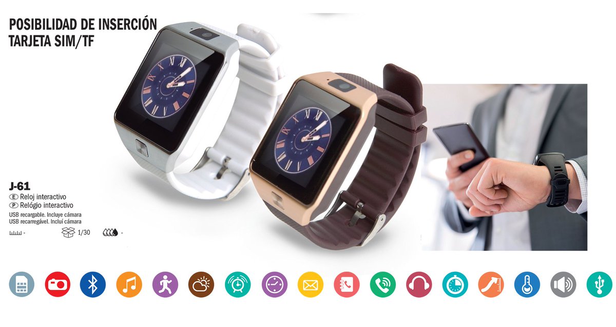 J-61 Reloj Interactivo #Smartwatch cifra.es/index.php?rout… USB Recargable. Incluye cámara. Tarjeta SIM / TF