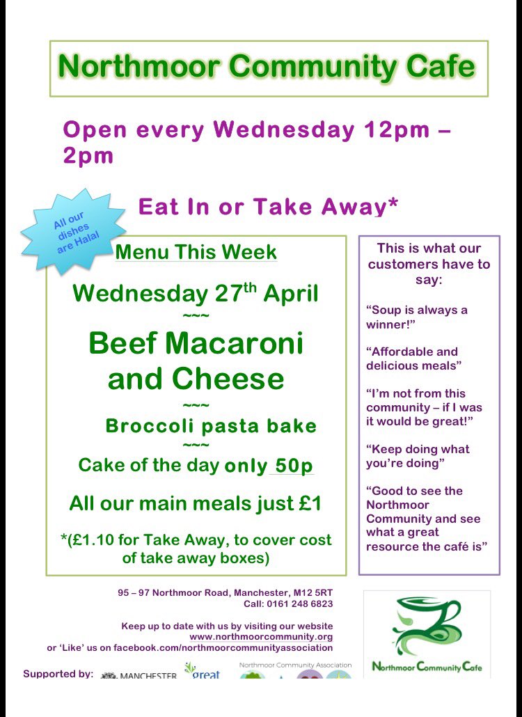 4StepsCIC's tweet photo. #4StepsCOO #Community cafe @Nmoor_Community serving hot food 12-2pm today. Why not treat an elderly neighbour? https://t.co/4XS2PZGzJj