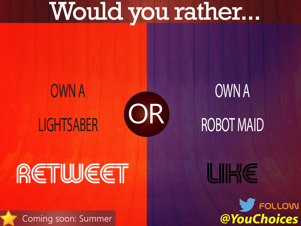YouChoices's tweet photo. Lightsaber or robot? https://t.co/ECZiSSw075