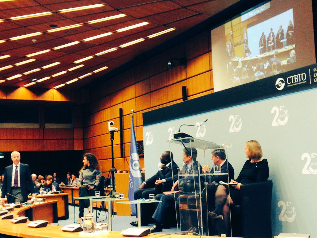 At #ctbto20 event, <a href="/julianborger/">Julian Borger</a> &amp; @SanamF24 kicking things off. Looking forward to #UNSG remarks soon.