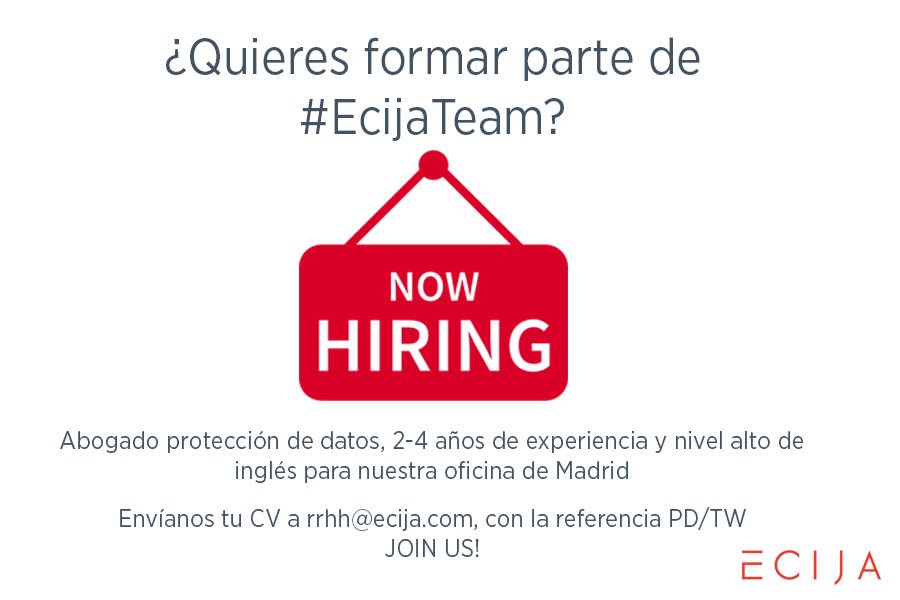 ECIJA's tweet photo. Join #EcijaTeam! Abogado protección de datos con 2-4 años de experiencia y nivel alto de inglés #Madrid https://t.co/fcQf9qjWH7