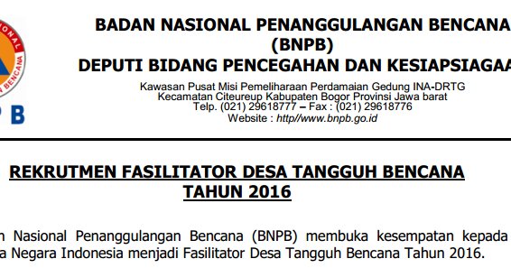Lowongan Kerja Non CPNS - Badan Nasional Penanggulangan Bencana (BNPB) Tahun 2016 dlvr.it/L97dVW