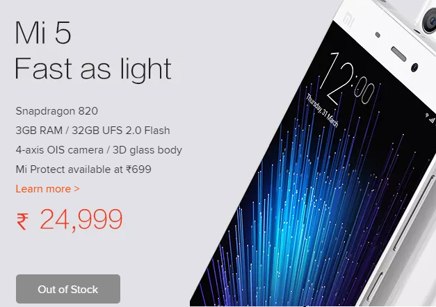 tonymjohn's tweet photo. Xiaomi Mi 5 went out of stock within 1 minute after the flash sale started today at 2pm! #Xiaomi #Mi5 @XiaomiIndia https://t.co/qjLkMxZ18f