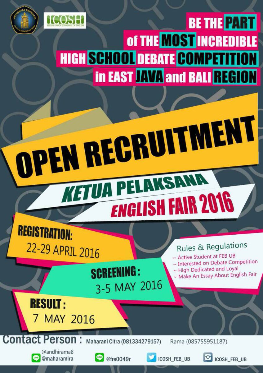Icosh Feb Ub On Twitter Icosh Feb Ub Proudly Present Open Recruitment Chairman Of English Fair 2016 What Are The Regulations 1