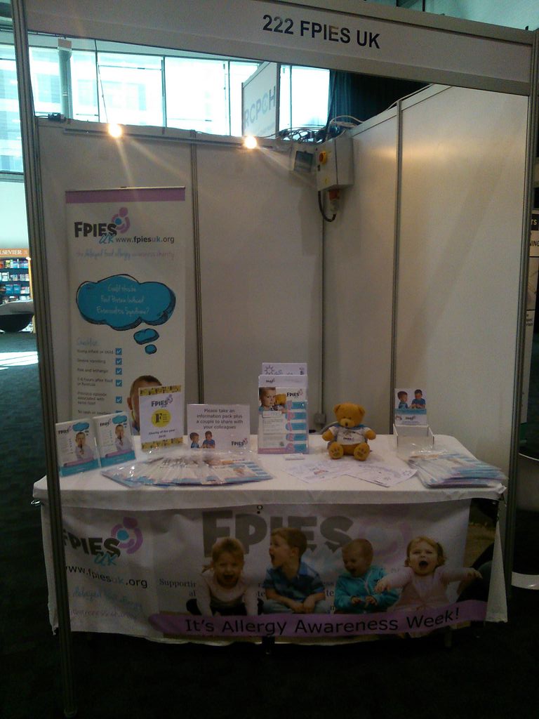 FPIES_Frankie's tweet photo. I'm at the @FPIESuk stand. Come &amp; find out how a simple teddy bear is helping kids with severe food allergy #RCPCH16 https://t.co/llmPyJ2Z0t