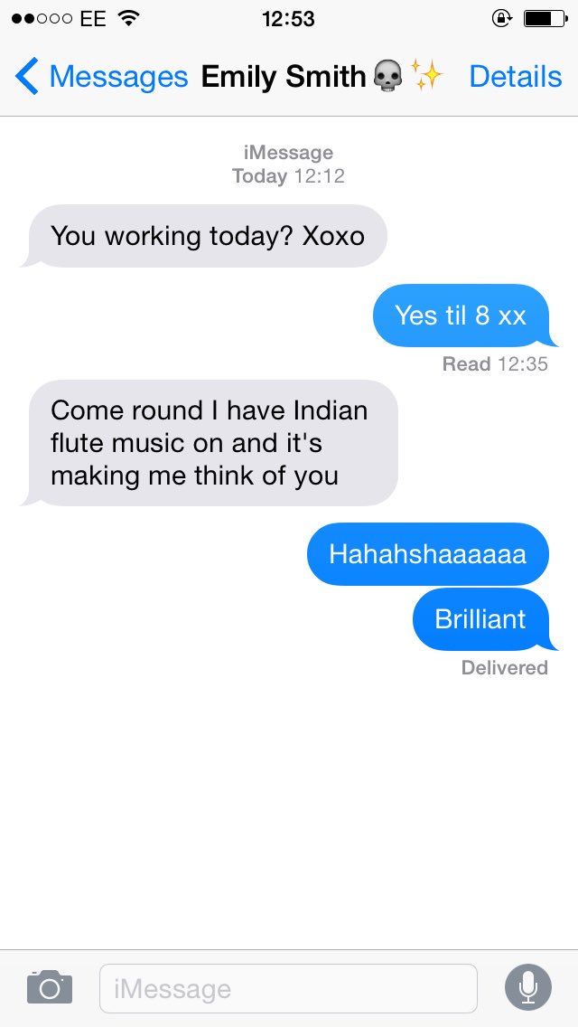 AmyLouRook's tweet photo. When Indian flute music reminds @emilymaysmiff of me... https://t.co/Q01nqswT3M