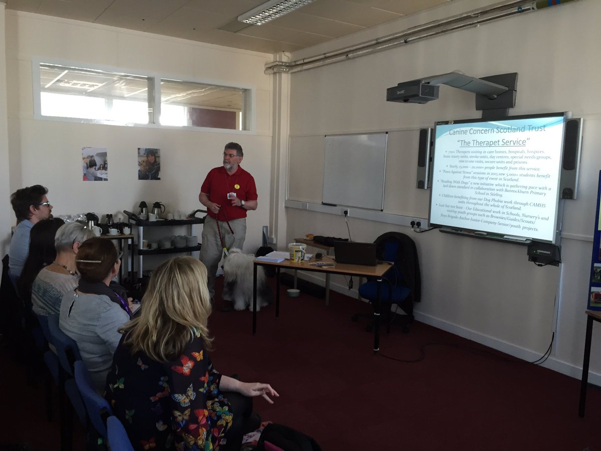 James from #Therapets and his lovely dog Willow <a href="/dementiadog/">Dementia Dog</a> #DogDay health professional event <a href="/AyrshireColl/">Ayrshire College</a>