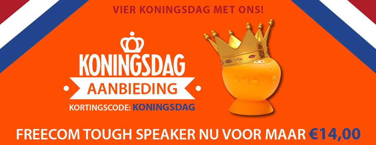FreecomNL's tweet image. Koningsdag aanbieding - Tough Speaker nu voor maar €14,00
Link: bit.ly/1FCM5Ry - Kortingscode: koningsdag