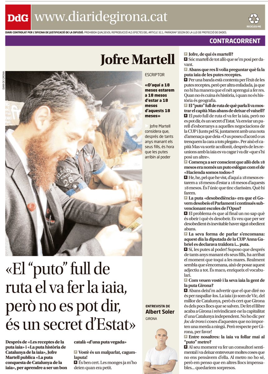 francescbuxeda's tweet photo. Gran puta contra @jofremartell @DiariGirona #AlbertSoler #PutaConquesta @putesreceptes @iolandabatalle @IReadBridge https://t.co/ZrzWaoOLen