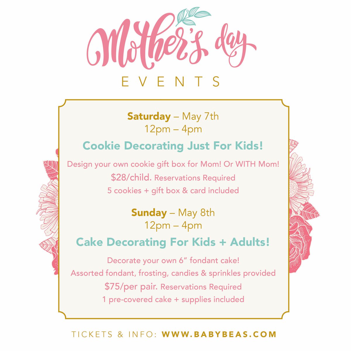 BabyBeas_LA's tweet photo. Mother's Day Decorating Events! #mothersday #cake #cookies #babybeas https://t.co/89ky3mqXwD