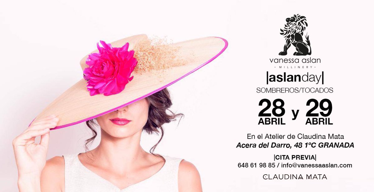 El 28 y 29 de abril <a href="/VanessaAslan/">Vanessa Aslan</a> te asesora en el #ClaudinaMataAtelier .
#Tocados #Sombreros #Granada