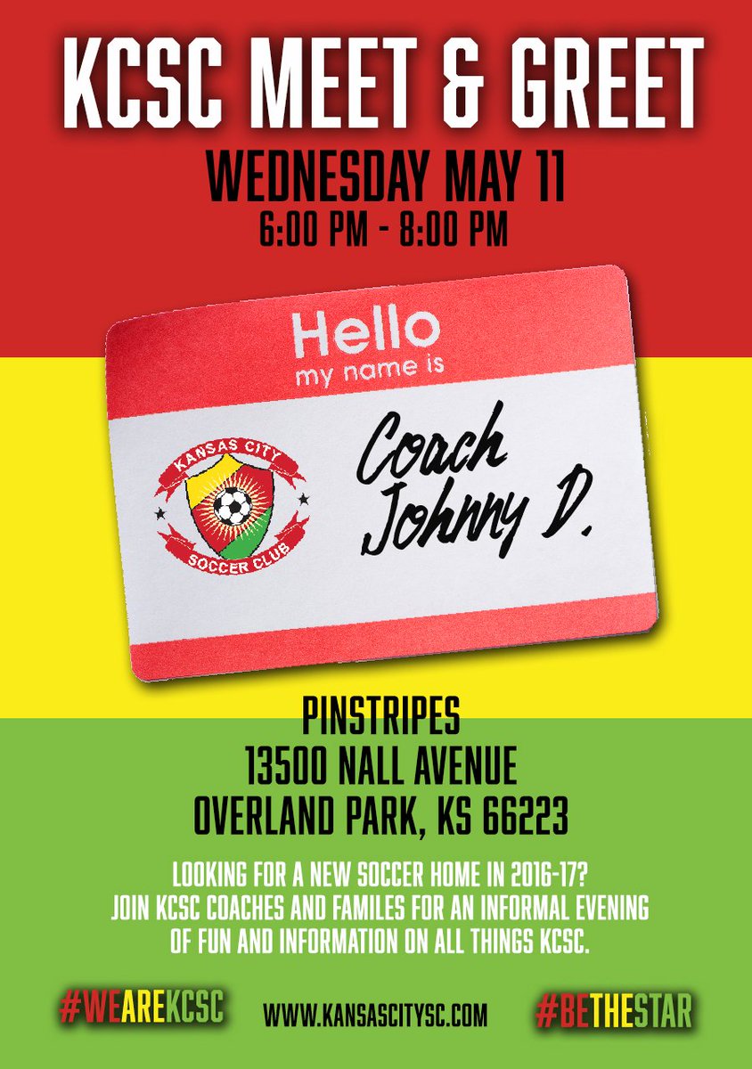 KCSC14's tweet image. Save the Date, and bring some friends, for the KCSC Meet and Greet. May 11 Pinstripes. 6:00-8:00 pm. #WeAreKCSC