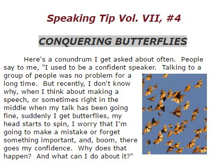 CONQUERING BUTTERFLIES Speaking Is Sexy Vol VII, #4 bit.ly/1VSclp5 #publicspeaking #confidentspeaker