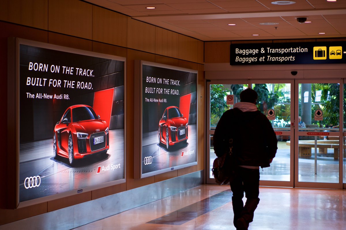 pattisonoutdoor's tweet photo. .@AudiCanada showcases it's new #R8 in dominating fashion in Victoria @Fly_YYJ #AudiCanada #OOH https://t.co/LVqUtqfm9T