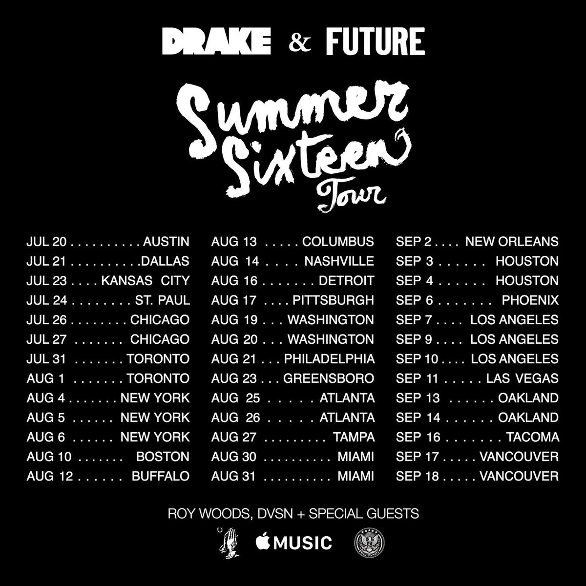 Additional shows have been added to the Summer Sixteen Tour. Pre sales begin at 10am local time today.