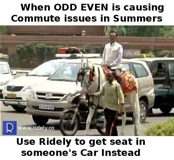 ridelyco's tweet photo. When @BJP4India #MLA decided to reach #Parliament on horse against #oddeven . Use #RIDELY instead, avoid #SUNBURNS. https://t.co/V7pmiDrDWw