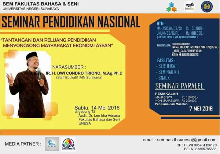 Datang dan ramaikan Seminar Pendidikan Nasional