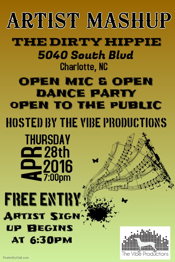 TheVibeCLT's tweet photo. @charlotterockn New Open Mic night starting this Thurs at Dirty Hippie. Free Entry. Monthly Event. Sign up at 6:30. https://t.co/aYbKJr33Ah