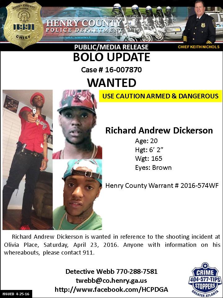 Richard Dickerson is wanted in Henry County shooting incident. Anyone ...